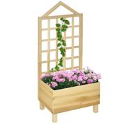 Outsunny Wooden Garden Planters With Trellis For Vine Climbing Plants, Natural
