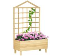 Outsunny Wooden Garden Planters With Trellis For Vine Climbing Plants, Natural
