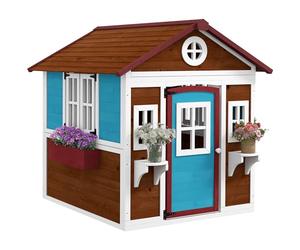 Outsunny Wooden Playhouse for Kids Outdoor Wendy House with Doors, Windows, Plant Pots, Boxes, for 3-8 Years - Dark Brown
