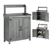 Outsunny Wooden Potting Bench Table Aluminium Worktop 91 x 40 x 124 cm Grey | Outdoor Garden Workbench, Top Shelf, Cabinet Storage, Planting Work Station, for Patio, Balcony