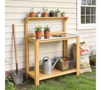 Outsunny Wooden Potting Bench Table with Aluminium Worktop, Yellow