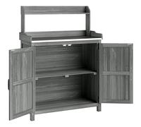 Outsunny Wooden Potting Bench Table with Aluminium Worktop, Outdoor Garden Workbench with Top Shelf and Cabinet Storage