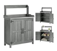 Outsunny Wooden Potting Bench Table with Aluminium Worktop, Outdoor Garden Workbench with Top Shelf and Cabinet Storage, Planting Work Station for Patio, Balcony, 91 x 40 x 124 cm, Grey