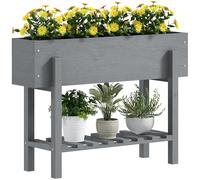 Outsunny Wooden Raised Bed w/ Bed Liner, Storage Shelf, Grey - Grey - Fir Wood - 100W x 30D x 70.5Hcm