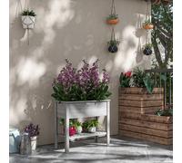 OUTSUNNY Wooden Raised Garden Bed, Elevated Planter Box with Storage Shelf in Grey Outsunny Grey