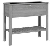 Outsunny Wooden Raised Garden Bed, Elevated Planter Box with Storage Shelf and Drainage Holes, Raised Planter with Legs, Grey