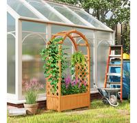 Outsunny Wooden Raised Garden Bed, Trellis Planter W/ Trellis, Fabric Liner