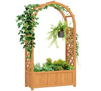 Outsunny Wooden Raised Garden Bed with Arch Trellis, Fabric Liner, Garden Planter Box with Drainage Holes, Trellis Planter for Vine Climbing Plants, Flowers, Herbs, Vegetables, 83 x 36 x 145 cm