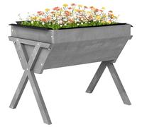 Outsunny Wooden Planter Raised Bed Stand Vegetable Flower Bed, Light Grey