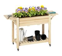 Outsunny Wooden Raised Garden Bed with Lockable Wheels, Natural