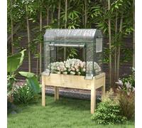 Outsunny Wooden Raised Planter, Garden Bed With Greenhouse Cover And Bed Liner