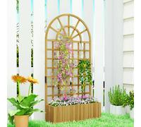 Outsunny Wooden Raised Planter With Lattice Trellis For Climbing Plants In Natural Natural