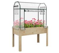 Outsunny Wooden Raised Planter with Plastic Greenhouse Cover and Bed Liner, Elevated Garden Bed for Vegetables, Flowers, Herbs, 115 x 60 x 165cm, Clear