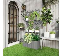 Outsunny Wooden Raised Planter with Trellis and 2 Shelves, Grey