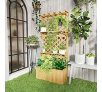Outsunny Wooden Raised Planter with Trellis and 2 Shelves, Nature Wood
