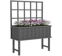 Outsunny Wooden Raised Planter with Trellis for Vine Climbing Plants, Elevated Garden Bed with Drainage Holes and Bed Liner for Vegetables, Flowers, Herbs, 105 x 45 x 140cm, Grey Grey