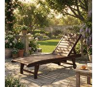 OUTSUNNY Wooden Sun Lounger Outdoor Patio Sun Bed w/ Pull-out Table in Brown Outsunny Brown