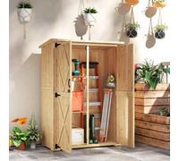 Outsunny Wooden Tool Storage Cabinet With Double Doors, Natural