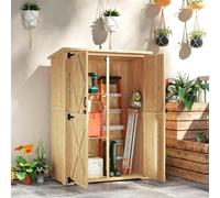 Outsunny Wooden Tool Storage Cabinet with Double Doors, Natural - Natural wood finish