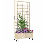 Outsunny Wooden Trellis Planter Raised Garden Bed with Wheels & Bed Liner