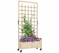 Outsunny Wooden Trellis Planter Raised Beds for Garden with Wheels, Natural | Drainage Holes, Privacy Screen Planter Box, Grow Vegetables Herbs Flowers, Garden Patio Deck