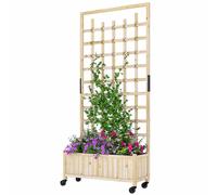 Outsunny Wooden Trellis Planter, Raised Beds for Garden with Wheels and Drainage Holes, Privacy Screen Planter Box to Grow Vegetables, Herbs and Flowers for Garden, Patio, Deck, Natural