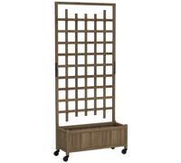 Outsunny Wooden Trellis Planter, Raised Garden Bed with Wheels and Bed Liner, to Climb and Grow Vegetables, Herbs and Flowers