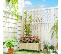 Outsunny Wooden Trellis Planter, Raised Garden Bed with Wheels, Brown