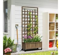 Outsunny Wooden Trellis Planter, Raised Garden Bed With Wheels, Brown