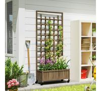 Outsunny Wooden Trellis Planter, Raised Garden Bed with Wheels and Bed Liner, Brown