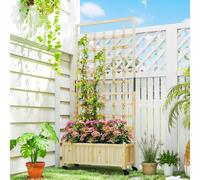 Outsunny Wooden Trellis Planter, Raised Beds for Garden with Wheels and Drainage Holes, Privacy Screen Planter Box to Grow Vegetables, Herbs and Flowers for Garden, Patio, Deck, Natural