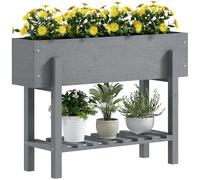 Outsunny Wooden Two-Tier Raised Planter - Grey