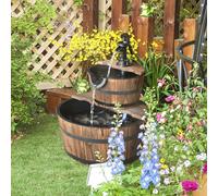 Outsunny Wooden Water Pump Fountain 2 Tier Cascading Feature Barrel Garden Deck In Natural Natural