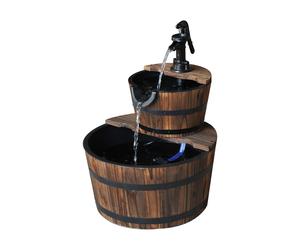 Outsunny Wooden Water Pump Fountain Cascading Feature Barrel Garden Deck (2 Tier) Aosom UK