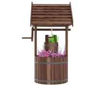 Outsunny Wooden Wishing Well Planter Adjustable Hanging Bucket Carbonized