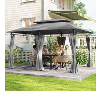 Outsunny 3 x 4m Garden Gazebo with Sides, Double Roof Metal Gazebo, Grey, Grey
