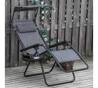 Outsunny Zero Gravity Chair Adjustable Patio Lounge w/ Cup Holder Dark Grey