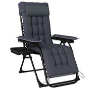 Outsunny Zero Gravity Chair, Folding Sun Lounger Reclining Garden Chair with Arm Pads, Cushion, Cup Holder, Headrest, Dark Grey
