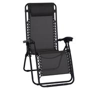 Outsunny Zero Gravity Chair Metal Frame Texteline Armchair Outdoor Folding and Reclining Sun Lounger with Head Pillow for Patio Decking Gardens Camping, Black Black