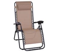 Outsunny Zero Gravity Chair Metal Frame Texteline Armchair Outdoor Folding and Reclining Sun Lounger with Head Pillow for Patio Decking Gardens Camping, Beige Beige