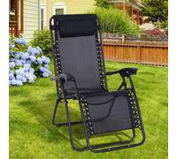 Outsunny Zero Gravity Chair, Reclining Lounger W/ Pillow In Black Black
