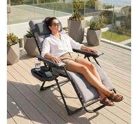 Outsunny Zero Gravity Chair Sun Lounger with Cup Holder, Cushion - Zero Gravity Chair - Light Grey