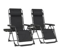 Outsunny Zero Gravity Chairs Set of 2, Folding Sunloungers Reclining Garden Chairs with Cup Holder, Headrest, Black