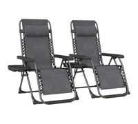 Outsunny Zero Gravity Chairs Set of 2, Folding Sunloungers Reclining Garden Chairs with Cup Holder, Headrest, Dark Grey