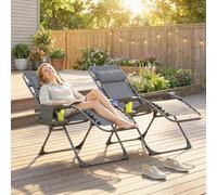 Outsunny Zero Gravity Chairs Set Of 2 With Cup Holder, Headrest, Dark Grey