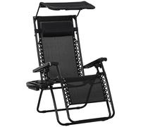 Outsunny Zero Gravity Garden Deck Folding Chair Patio Sun Lounger Reclining Seat with Cup Holder & Canopy Shade - Black Aosom UK