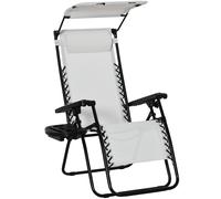 Outsunny Zero Gravity Garden Deck Folding Chair Patio Sun Lounger Reclining Seat with Cup Holder & Canopy Shade - White Aosom UK