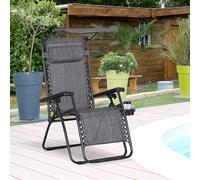 OUTSUNNY Zero Gravity Garden Folding Patio Sun Lounger w/ Cup Holder & Canopy Shade in Grey Outsunny Grey