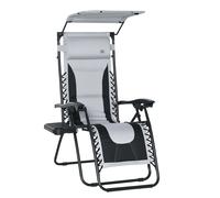 Outsunny Zero Gravity Garden Loungers, Folding Reclining Patio Chair with Shade Cover, Cup Holder and Headrest for Poolside, Camping, Grey Aosom UK