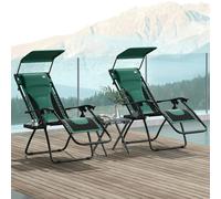 Outsunny Zero Gravity Lounger Chair, Folding Camping Reclining Chair, Grey - Green - 2